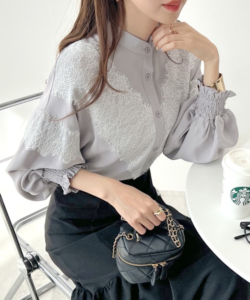 Futier land（フューティアランド）の「【4色展開】レースドッキングブラウス（シャツ/ブラウス・レディース・ライトグレー/ホワイト/ブラック/ピンクベージュ・LARGE/MEDIUM/X-LARGE）」の12枚目の写真