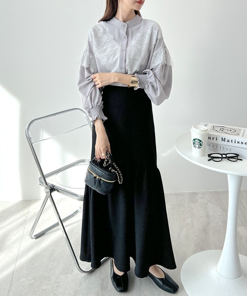 Futier land（フューティアランド）の「【4色展開】レースドッキングブラウス（シャツ/ブラウス・レディース・ライトグレー/ホワイト/ブラック/ピンクベージュ・LARGE/MEDIUM/X-LARGE）」の13枚目の写真