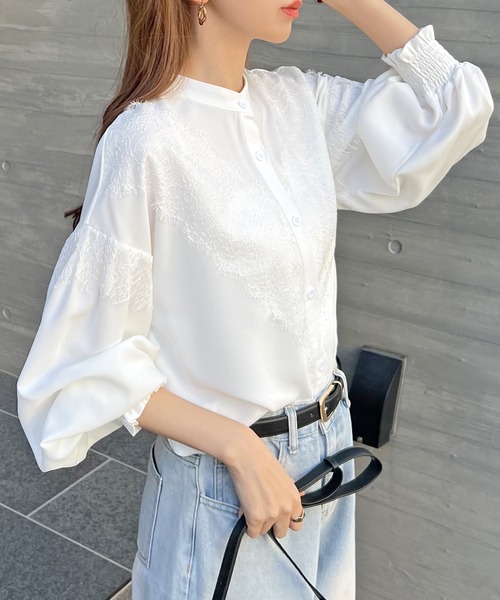 Futier land（フューティアランド）の「【4色展開】レースドッキングブラウス（シャツ/ブラウス・レディース・ライトグレー/ホワイト/ブラック/ピンクベージュ・LARGE/MEDIUM/X-LARGE）」の15枚目の写真