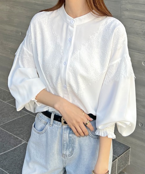 Futier land（フューティアランド）の「【4色展開】レースドッキングブラウス（シャツ/ブラウス・レディース・ライトグレー/ホワイト/ブラック/ピンクベージュ・LARGE/MEDIUM/X-LARGE）」の17枚目の写真