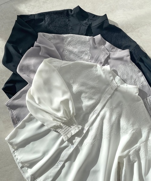 Futier land（フューティアランド）の「【4色展開】レースドッキングブラウス（シャツ/ブラウス・レディース・ライトグレー/ホワイト/ブラック/ピンクベージュ・LARGE/MEDIUM/X-LARGE）」の18枚目の写真