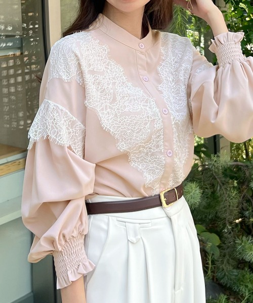 Futier land（フューティアランド）の「【4色展開】レースドッキングブラウス（シャツ/ブラウス・レディース・ライトグレー/ホワイト/ブラック/ピンクベージュ・LARGE/MEDIUM/X-LARGE）」の22枚目の写真