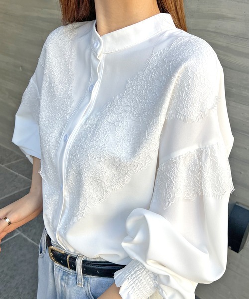 Futier land（フューティアランド）の「【4色展開】レースドッキングブラウス（シャツ/ブラウス・レディース・ライトグレー/ホワイト/ブラック/ピンクベージュ・LARGE/MEDIUM/X-LARGE）」の21枚目の写真