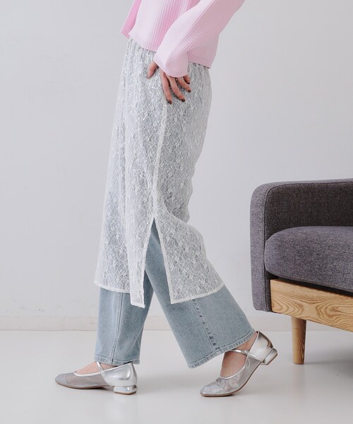 OPAQUE.CLIP（オペークドットクリップ）の「シアーレーススパンコールスカート【洗濯機洗い可】（スカート・レディース・ブラック/ホワイト・00）」の7枚目の写真