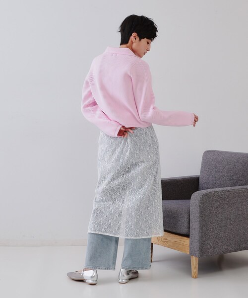 OPAQUE.CLIP（オペークドットクリップ）の「シアーレーススパンコールスカート【洗濯機洗い可】（スカート・レディース・ブラック/ホワイト・00）」の9枚目の写真