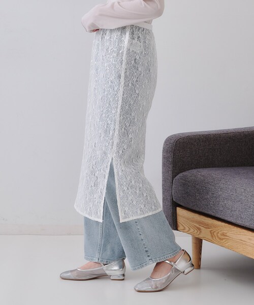 OPAQUE.CLIP（オペークドットクリップ）の「シアーレーススパンコールスカート【洗濯機洗い可】（スカート・レディース・ブラック/ホワイト・00）」の12枚目の写真