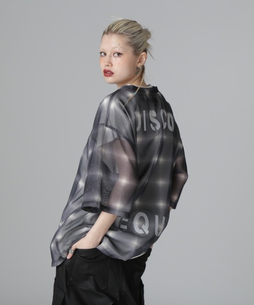 DANKE SCHON(ダンケシェーン)の「DankeSchon/ダンケシェーン/OMBRE CHECK MESH T-SHIRTS(Tシャツ/カットソー・レディース・ブラウン/ブラック・L/M)」の2枚目の写真