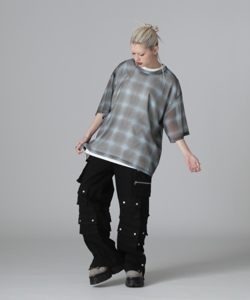 DANKE SCHON(ダンケシェーン)の「DankeSchon/ダンケシェーン/OMBRE CHECK MESH T-SHIRTS(Tシャツ/カットソー・レディース・ブラウン/ブラック・L/M)」の9枚目の写真