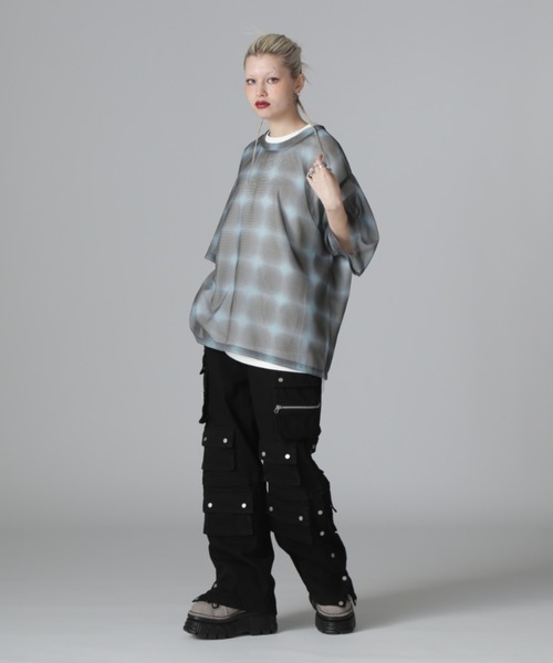 DANKE SCHON(ダンケシェーン)の「DankeSchon/ダンケシェーン/OMBRE CHECK MESH T-SHIRTS(Tシャツ/カットソー・レディース・ブラウン/ブラック・L/M)」の11枚目の写真