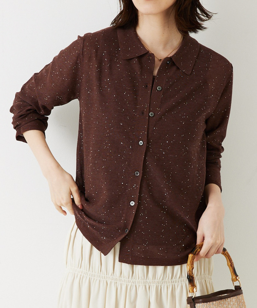 abahouse mavie(アバハウスマヴィ)の「【アンサンブル対応】スパンコールシアーニットシャツ/春服/夏服(カーディガン/ボレロ・レディース・アイボリー/ブラウン/ブラック/セージグリーン・フリー)」の4枚目の写真