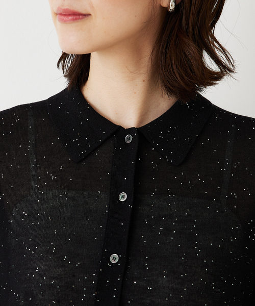 abahouse mavie(アバハウスマヴィ)の「【アンサンブル対応】スパンコールシアーニットシャツ/春服/夏服(カーディガン/ボレロ・レディース・アイボリー/ブラウン/ブラック/セージグリーン・フリー)」の13枚目の写真