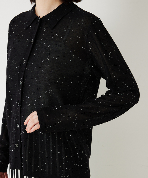 abahouse mavie(アバハウスマヴィ)の「【アンサンブル対応】スパンコールシアーニットシャツ/春服/夏服(カーディガン/ボレロ・レディース・アイボリー/ブラウン/ブラック/セージグリーン・フリー)」の12枚目の写真