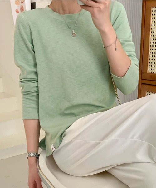 セール】クルーネックロングスリーブカラーTシャツ カットソー