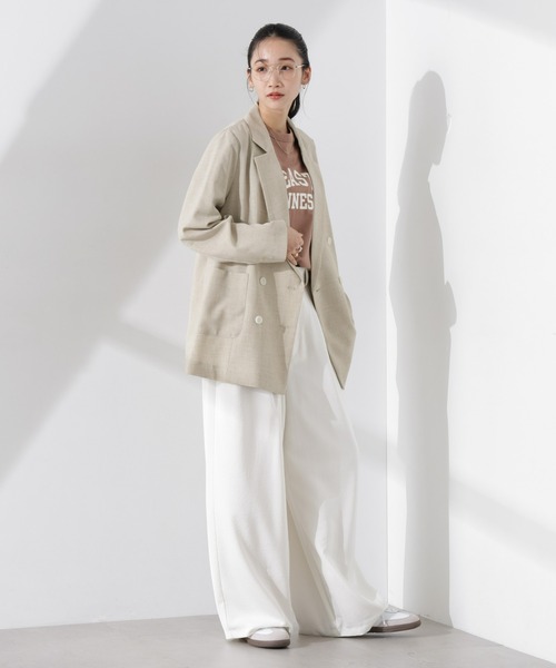 【新品タグ付き】nano universe セットアップスーツ XL ベージュ カラーレスワイドショルダージャケット(セットアップ可) | NANO