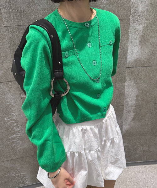 mystic（ミスティック）の「[mline]ボタンカーディガン（カーディガン/ボレロ・レディース・チャコールグレー/ピンク/グリーン/アイボリー・FREE）」の4枚目の写真