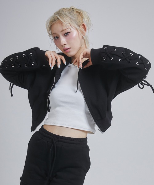 ENVYM（アンビー）の「レースアップショートパーカー（パーカー・レディース・グレー/ブラック/ホワイト・FREE）」の20枚目の写真