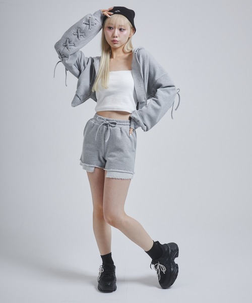 ENVYM（アンビー）の「レースアップショートパーカー（パーカー・レディース・グレー/ブラック/ホワイト・FREE）」の19枚目の写真