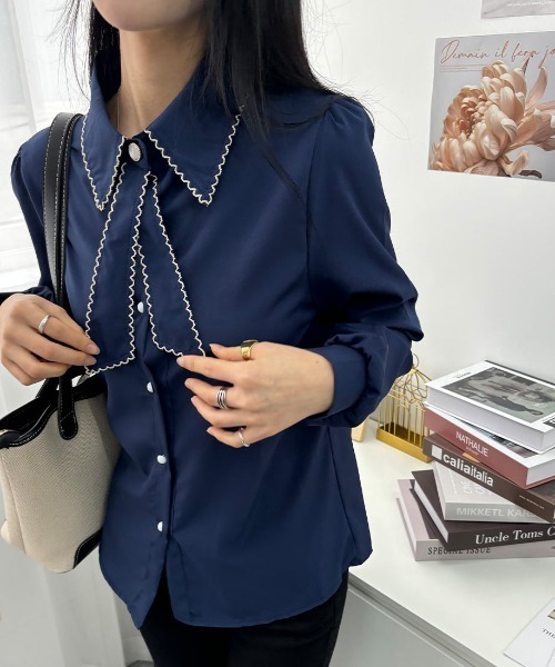 maison de LATIR(メゾンドラティール)の「バイカラーボウタイネックデザイン上品ブラウス(シャツ/ブラウス・レディース・ベージュ/ネイビー/ブラウン・ONESIZE)」の6枚目の写真