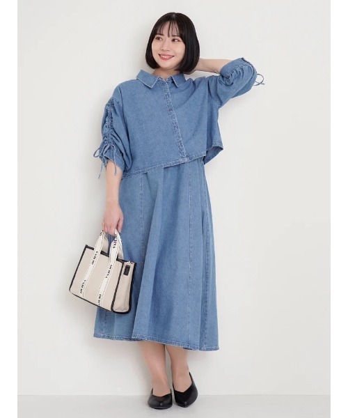 Re-J&SUPURE（リジェイアンドスプル）の「【大きいサイズ】[SET]ドロストスリーブシャツ×キャミワンピース（ワンピース・レディース・ライトグリーン/ピンク/サックスブルー/ダークグレー・XX-LARGE/XXX-LARGE/X-LARGE）」の2枚目の写真
