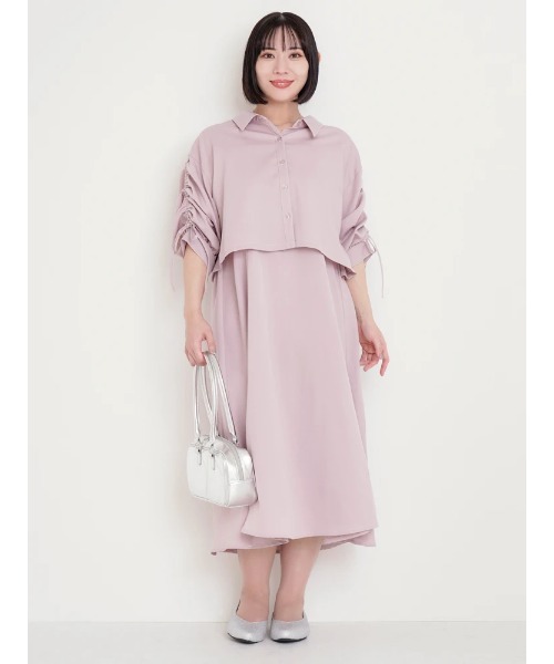 Re-J&SUPURE（リジェイアンドスプル）の「【大きいサイズ】[SET]ドロストスリーブシャツ×キャミワンピース（ワンピース・レディース・ライトグリーン/ピンク/サックスブルー/ダークグレー・XX-LARGE/XXX-LARGE/X-LARGE）」の4枚目の写真