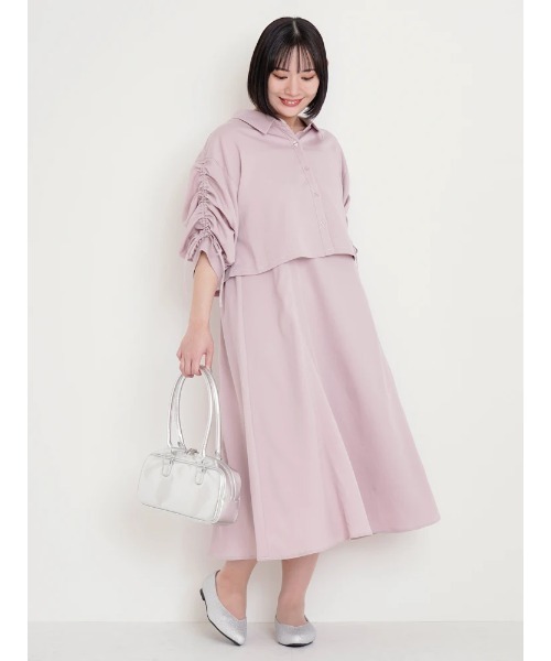 Re-J&SUPURE（リジェイアンドスプル）の「【大きいサイズ】[SET]ドロストスリーブシャツ×キャミワンピース（ワンピース・レディース・ライトグリーン/ピンク/サックスブルー/ダークグレー・XX-LARGE/XXX-LARGE/X-LARGE）」の7枚目の写真