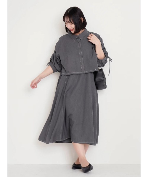 Re-J&SUPURE（リジェイアンドスプル）の「【大きいサイズ】[SET]ドロストスリーブシャツ×キャミワンピース（ワンピース・レディース・ライトグリーン/ピンク/サックスブルー/ダークグレー・XX-LARGE/XXX-LARGE/X-LARGE）」の15枚目の写真