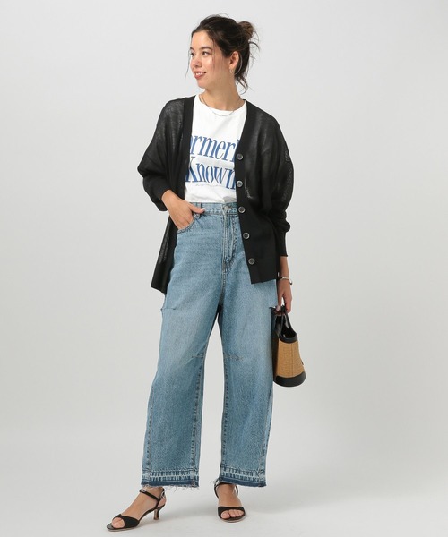 BAYFLOW（ベイフロー）の「[夏の室内羽織りにも]シアーニットカーディガン（カーディガン/ボレロ・レディース・グリーン/オレンジ/グレイッシュベージュ/ブラック・FREE）」の8枚目の写真