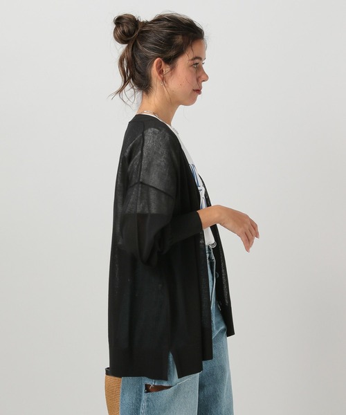 BAYFLOW（ベイフロー）の「[夏の室内羽織りにも]シアーニットカーディガン（カーディガン/ボレロ・レディース・グリーン/オレンジ/グレイッシュベージュ/ブラック・FREE）」の7枚目の写真