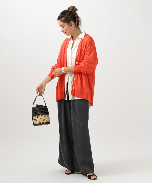 BAYFLOW（ベイフロー）の「[夏の室内羽織りにも]シアーニットカーディガン（カーディガン/ボレロ・レディース・グリーン/オレンジ/グレイッシュベージュ/ブラック・FREE）」の6枚目の写真