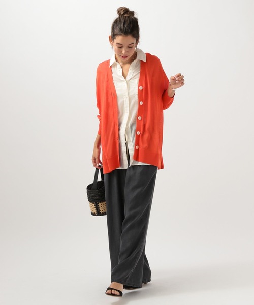 BAYFLOW（ベイフロー）の「[夏の室内羽織りにも]シアーニットカーディガン（カーディガン/ボレロ・レディース・グリーン/オレンジ/グレイッシュベージュ/ブラック・FREE）」の5枚目の写真
