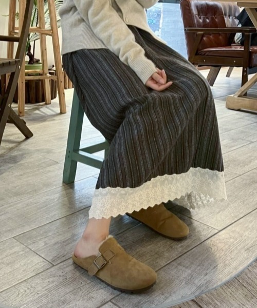 gossip!ロサンゼルス(ゴシップロサンゼルス)の「ヴィンテージ風 レースフリルロングスカート Aラインスカート(スカート・レディース・グレー/ブラウン・FREE)」の13枚目の写真