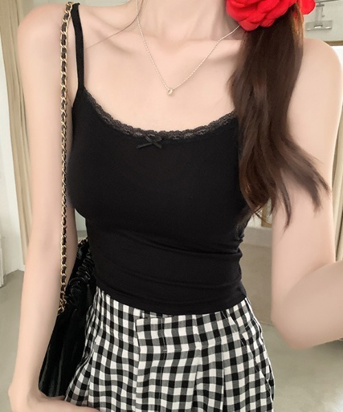 SHEPP(シープ)の「ちびリボン レースネックデザイン カップ付きキャミソール(キャミソール・レディース・ホワイト/ブラック/グレー・F)」の6枚目の写真
