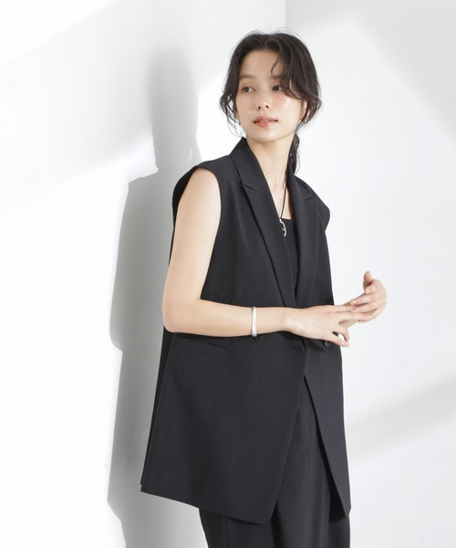 NANO universe（ナノユニバース）の「メランジドライ テーラードダブルジレ(セットアップ可)（テーラードジャケット・レディース・ライトブルー/ブラック/ライトベージュ・FREE）」の20枚目の写真