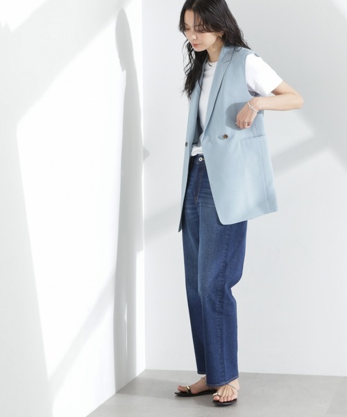 NANO universe（ナノユニバース）の「メランジドライ テーラードダブルジレ(セットアップ可)（テーラードジャケット・レディース・ライトブルー/ブラック/ライトベージュ・FREE）」の8枚目の写真