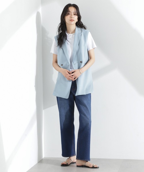 NANO universe（ナノユニバース）の「メランジドライ テーラードダブルジレ(セットアップ可)（テーラードジャケット・レディース・ライトブルー/ブラック/ライトベージュ・FREE）」の9枚目の写真