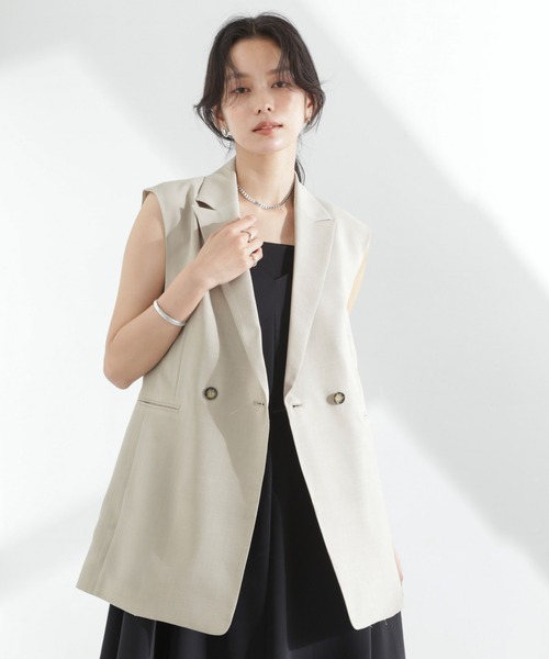 NANO universe（ナノユニバース）の「メランジドライ テーラードダブルジレ(セットアップ可)（テーラードジャケット・レディース・ライトブルー/ブラック/ライトベージュ・FREE）」の11枚目の写真