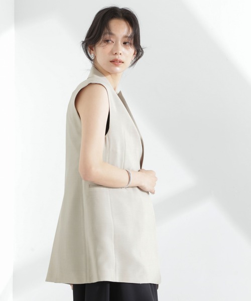 NANO universe（ナノユニバース）の「メランジドライ テーラードダブルジレ(セットアップ可)（テーラードジャケット・レディース・ライトブルー/ブラック/ライトベージュ・FREE）」の12枚目の写真