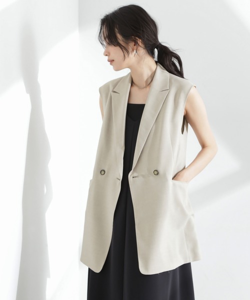 NANO universe（ナノユニバース）の「メランジドライ テーラードダブルジレ(セットアップ可)（テーラードジャケット・レディース・ライトブルー/ブラック/ライトベージュ・FREE）」の13枚目の写真