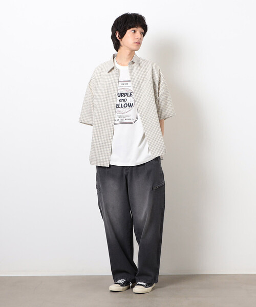 Purple&Yellow（パープルアンドイエロー）の「シアサッカーチェックシャツ（シャツ/ブラウス・メンズ・ブラック/アイボリー・MEDIUM/SMALL/LARGE）」の3枚目の写真