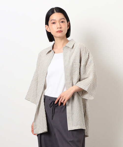 Purple&Yellow（パープルアンドイエロー）の「シアサッカーチェックシャツ（シャツ/ブラウス・メンズ・ブラック/アイボリー・MEDIUM/SMALL/LARGE）」の7枚目の写真