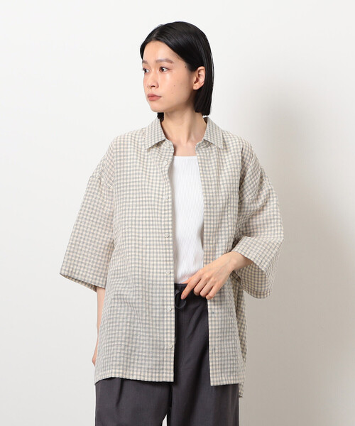 Purple&Yellow（パープルアンドイエロー）の「シアサッカーチェックシャツ（シャツ/ブラウス・メンズ・ブラック/アイボリー・MEDIUM/SMALL/LARGE）」の9枚目の写真