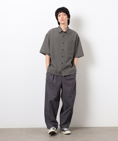 Purple&Yellow（パープルアンドイエロー）の「シアサッカーチェックシャツ（シャツ/ブラウス・メンズ・ブラック/アイボリー・MEDIUM/SMALL/LARGE）」の11枚目の写真