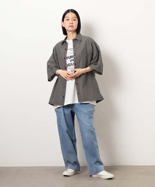 Purple&Yellow（パープルアンドイエロー）の「シアサッカーチェックシャツ（シャツ/ブラウス・メンズ・ブラック/アイボリー・MEDIUM/SMALL/LARGE）」の13枚目の写真