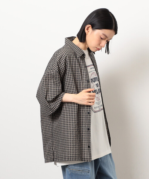 Purple&Yellow（パープルアンドイエロー）の「シアサッカーチェックシャツ（シャツ/ブラウス・メンズ・ブラック/アイボリー・MEDIUM/SMALL/LARGE）」の14枚目の写真