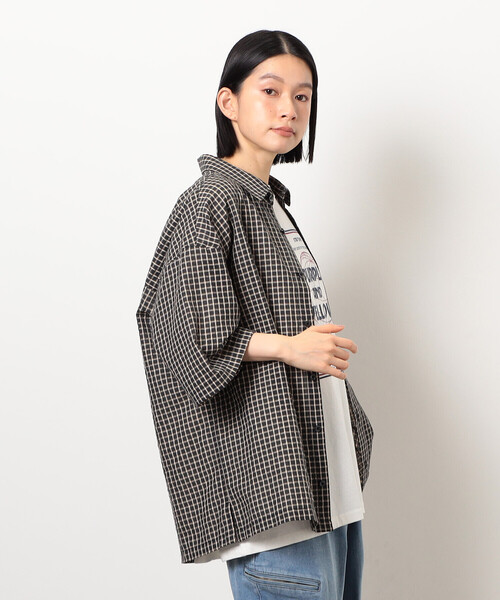 Purple&Yellow（パープルアンドイエロー）の「シアサッカーチェックシャツ（シャツ/ブラウス・メンズ・ブラック/アイボリー・MEDIUM/SMALL/LARGE）」の15枚目の写真