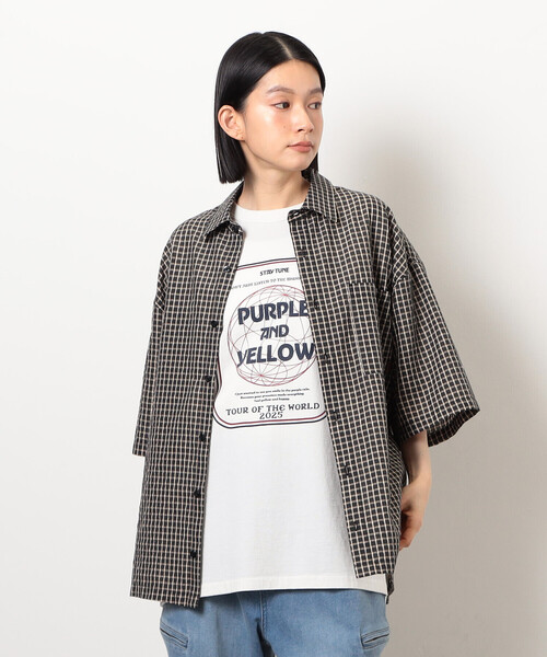 Purple&Yellow（パープルアンドイエロー）の「シアサッカーチェックシャツ（シャツ/ブラウス・メンズ・ブラック/アイボリー・MEDIUM/SMALL/LARGE）」の16枚目の写真