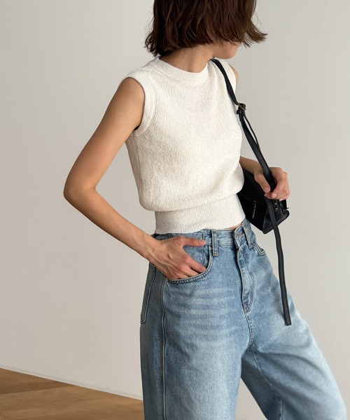 CANAL JEAN（キャナルジーン）の「El mar　コットンリネンニットタンク（タンクトップ・レディース・ホワイト/ネイビー/ブラック/ブルー/ブラウン・ONE SIZE）」の2枚目の写真