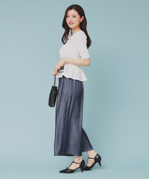 index（インデックス）の「シャーリングペプラムトップス【洗濯機洗い可】（Tシャツ/カットソー・レディース・イエロー系その他/オフホワイト/ブラック・40/38/36）」の20枚目の写真