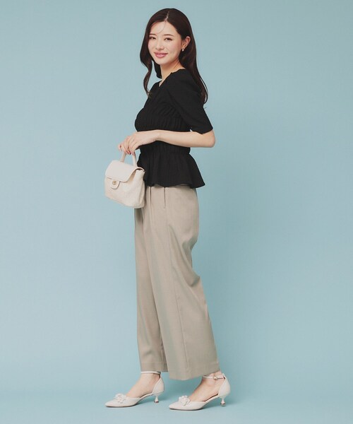 セール】シャーリングペプラムトップス【洗濯機洗い可】（Tシャツ