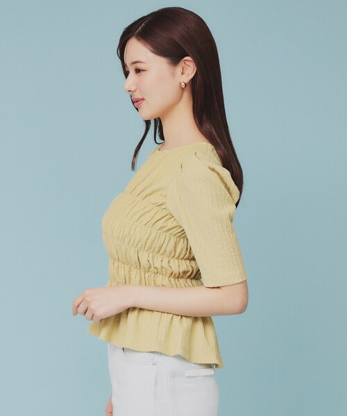 index（インデックス）の「シャーリングペプラムトップス【洗濯機洗い可】（Tシャツ/カットソー・レディース・イエロー系その他/オフホワイト/ブラック・40/38/36）」の9枚目の写真